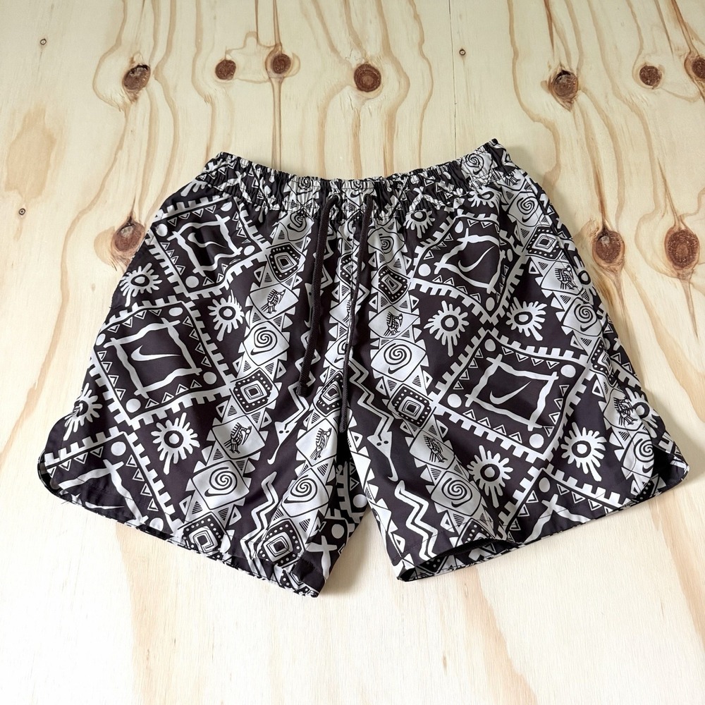 Nike Mens S Brown Tribal Geometric Print Swim Trunks Mesh Lined 5 Inch Inseam